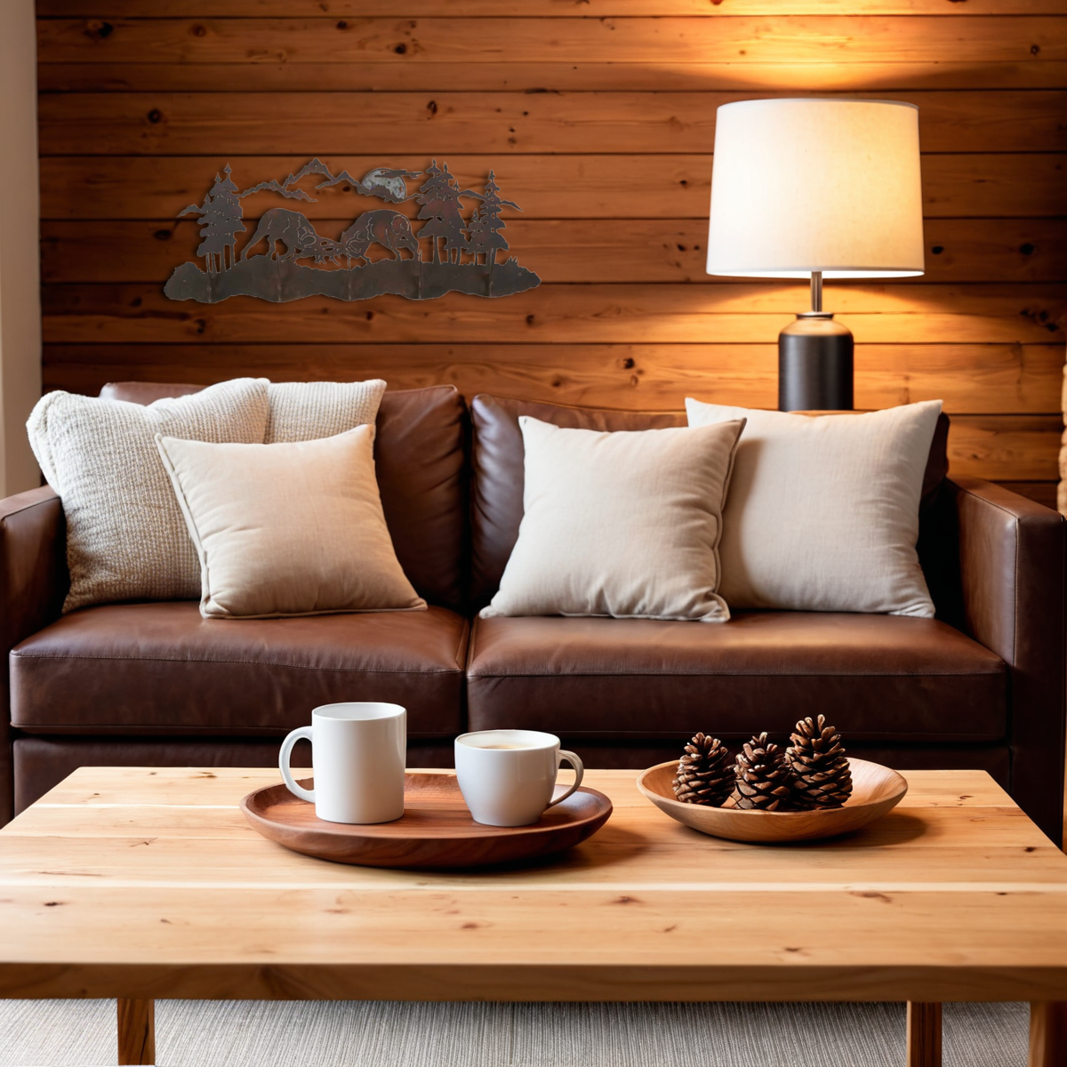 Fighting Bull Elk Scenic Five Hook Burnished