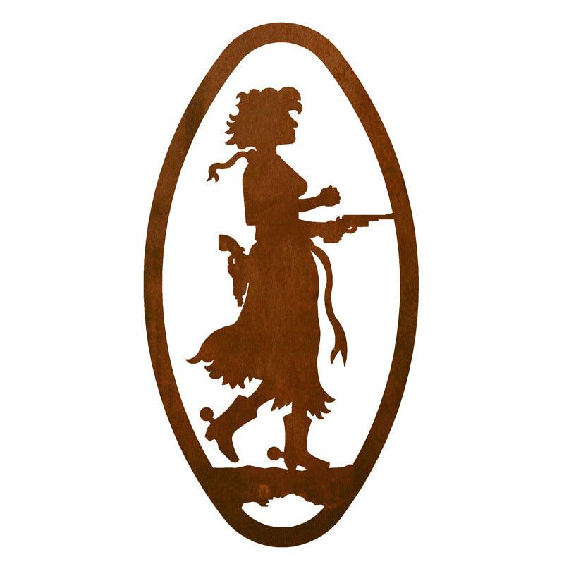 Pistol Cowgirl Oval Wall Art Vertical