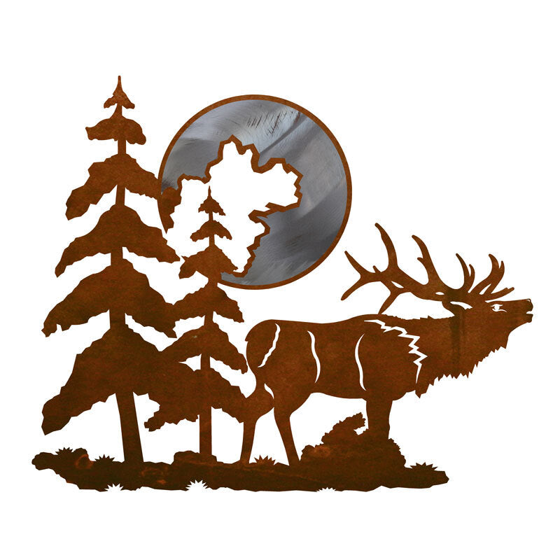 Elk & Moon 20" Wall Art Burnished