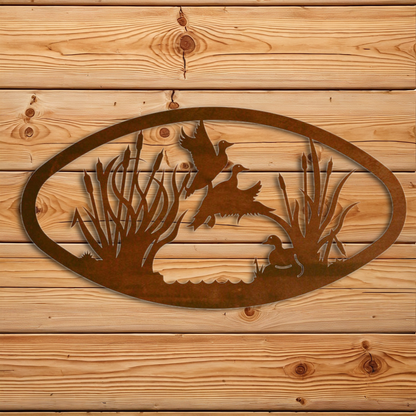 WA-73025 Ducks/Cattail Oval Wall Art Horizontal