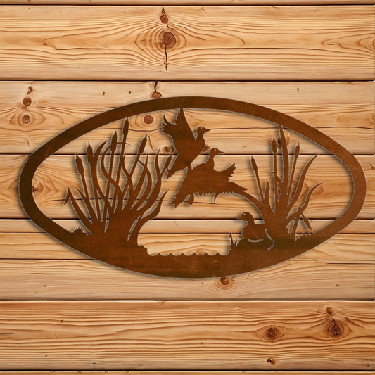WA-73025 Ducks/Cattail Oval Wall Art Horizontal