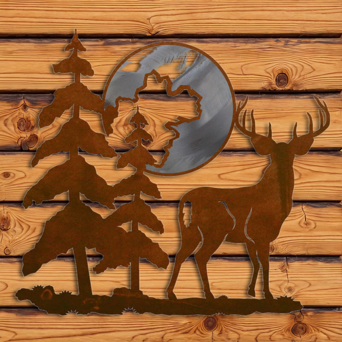 WA-3031 Deer & Moon 20" Burnished Wall Art
