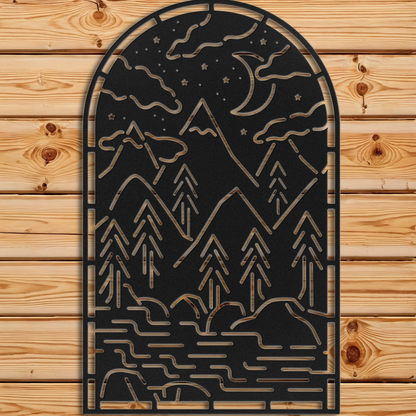 Night Mountain Window Arch Wall Art