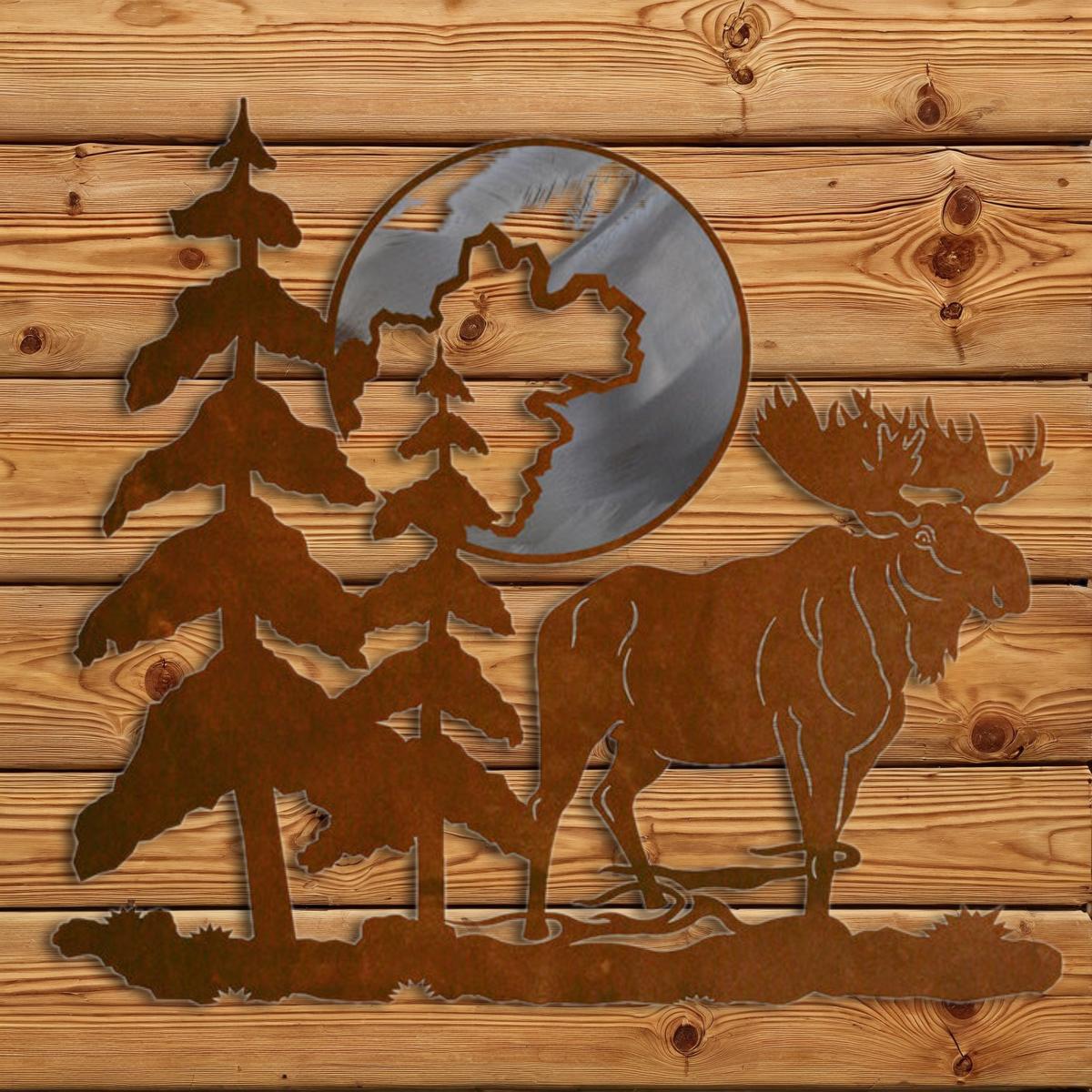 WA-3033 Moose & Moon 20" Burnished Wall Art