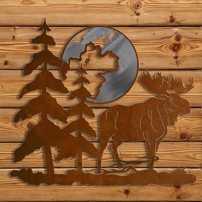 WA-3033 Moose & Moon 20" Burnished Wall Art