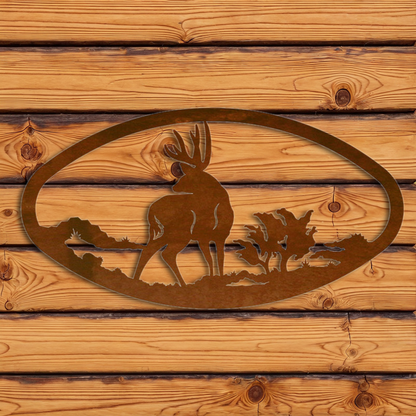WA-73020 Deer Oval Wall Art Horizontal