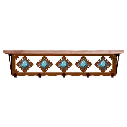 Turquoise Stone 34" Coat Hook Shelf