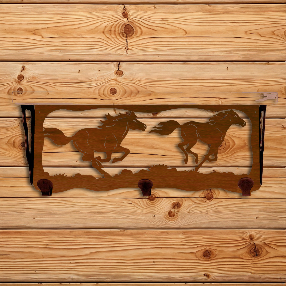 SW-3774 Horses 20" Coat Hook Shelf