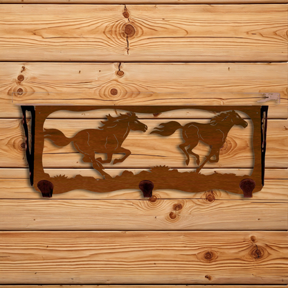 SW-3774 Horses 20" Coat Hook Shelf