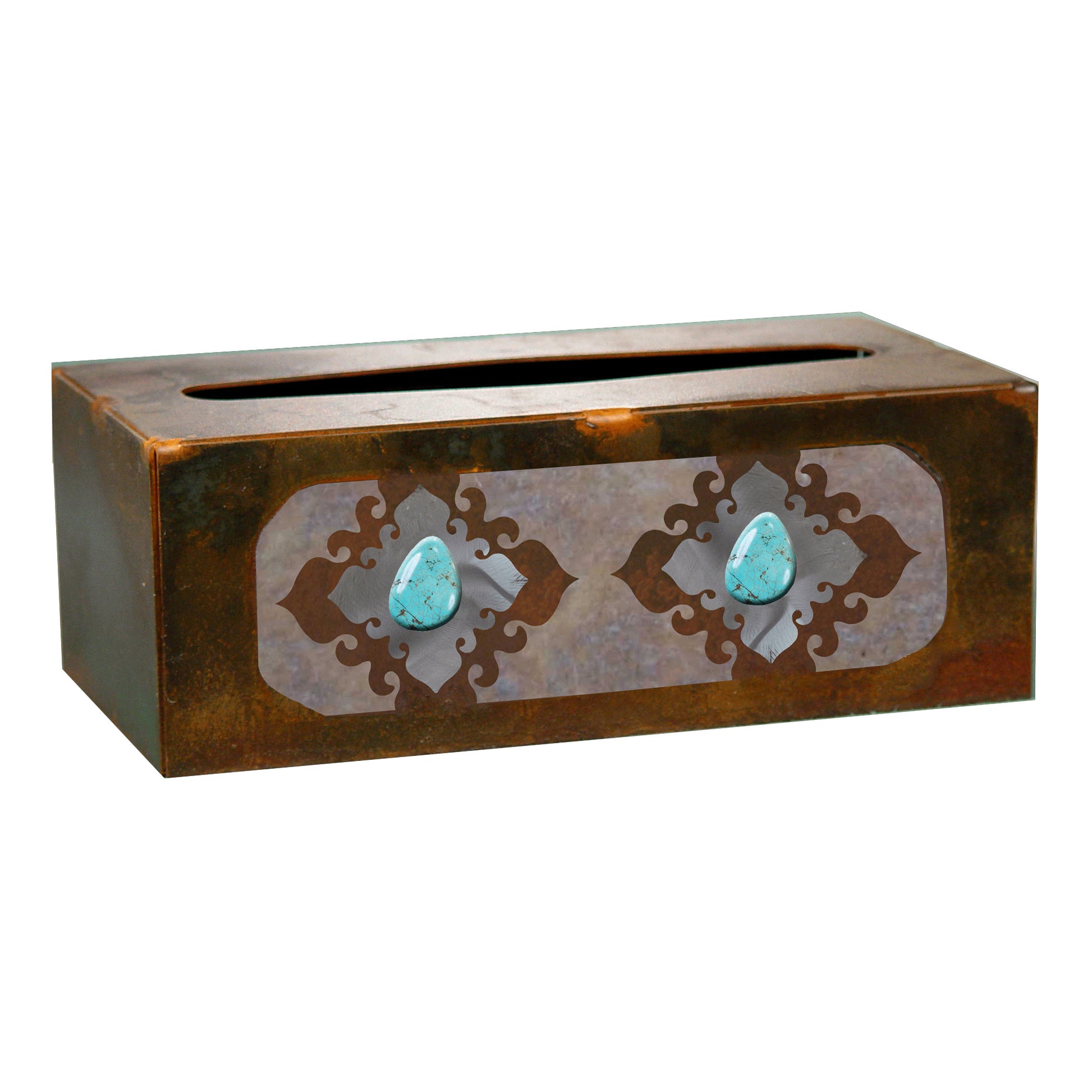 TC-9201 Burnished Stone with Turq Rectangle Tissue Box Cover