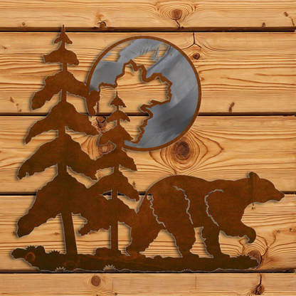 WA-3012 Bear & Moon 20" Burnished Wall Art