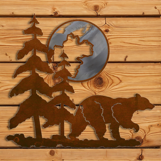 WA-3012 Bear & Moon 20" Burnished Wall Art