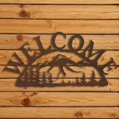 WE-9626 Mountain Scene Horizontal Welcome Sign
