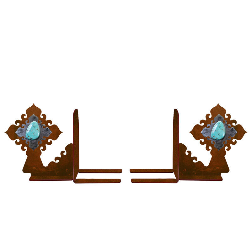 BE-5046 Turquoise Stone Burnished Book Ends