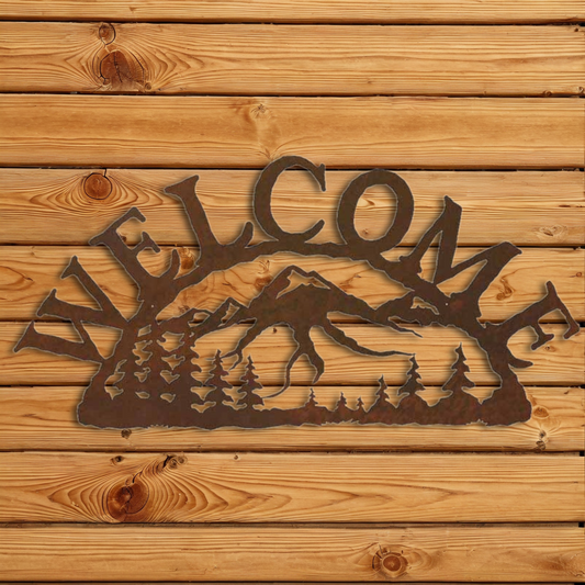 WE-9626 Mountain Scene Horizontal Welcome Sign