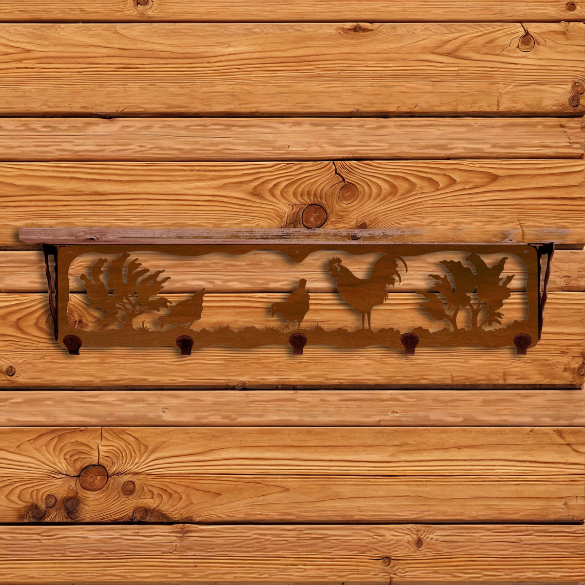 SW-4766 Rooster 34" Coat Hook Shelf
