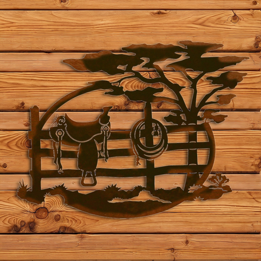 WA-72196 Saddle/Fence Oval Wall Art - 26"