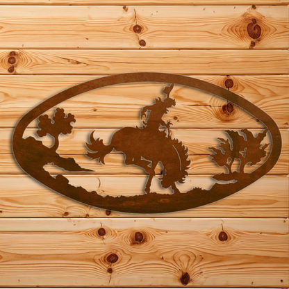 WA-73005 Bronc Oval Wall Art Horizontal