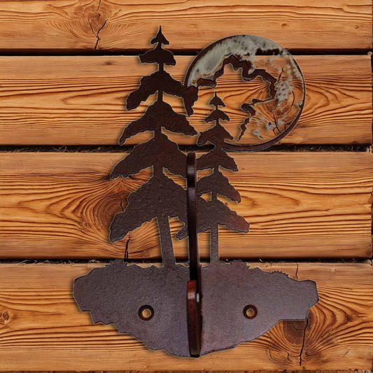 CH-5261 Pine & Moon Double Coat Hook Burnished