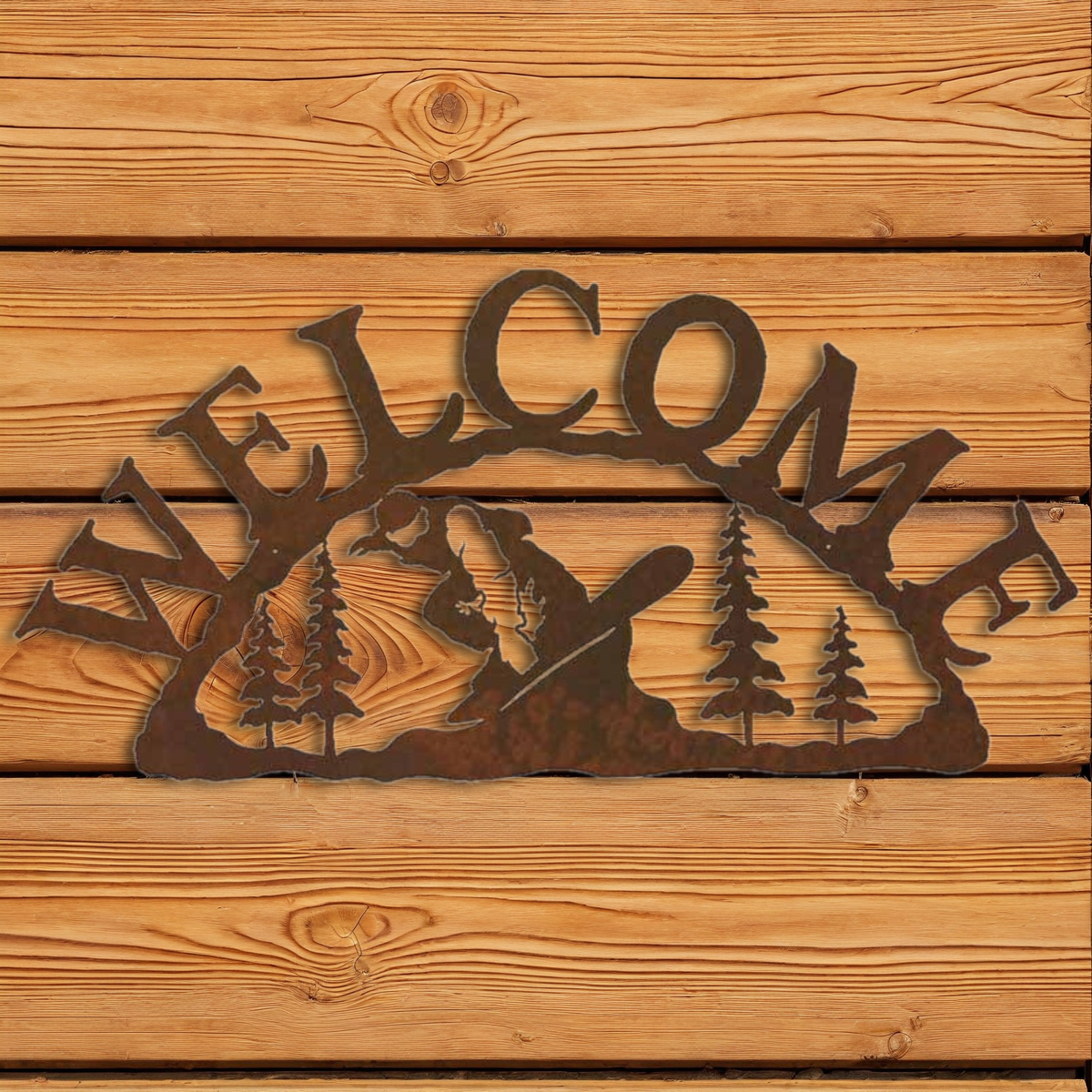 WE-9647 Snowboarder Horizontal Welcome Sign