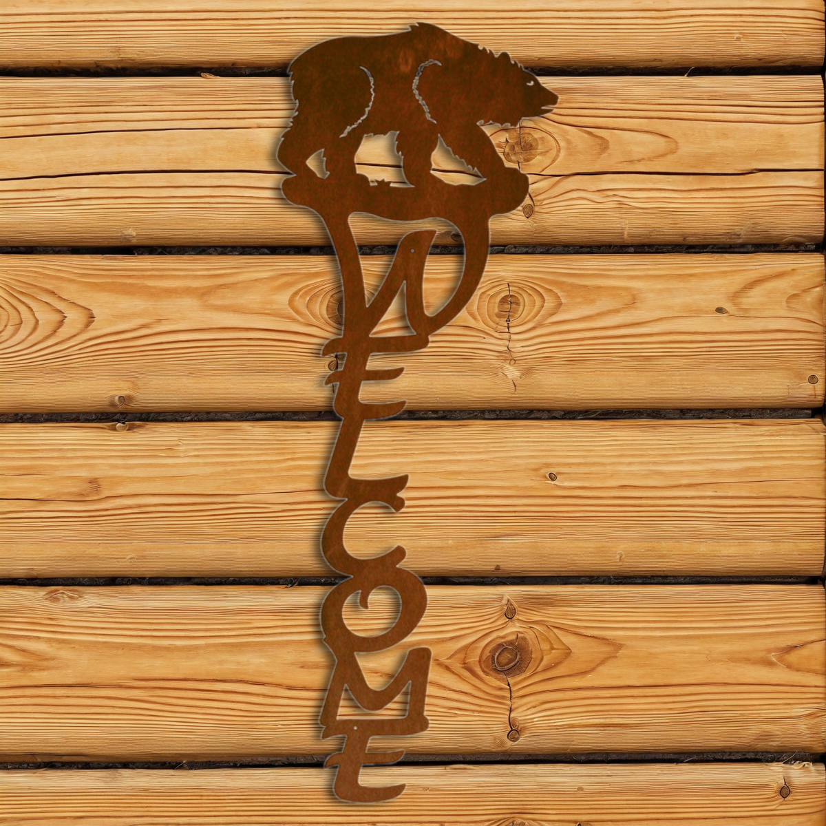 WE-2002 Brown Bear Vertical Welcome Sign