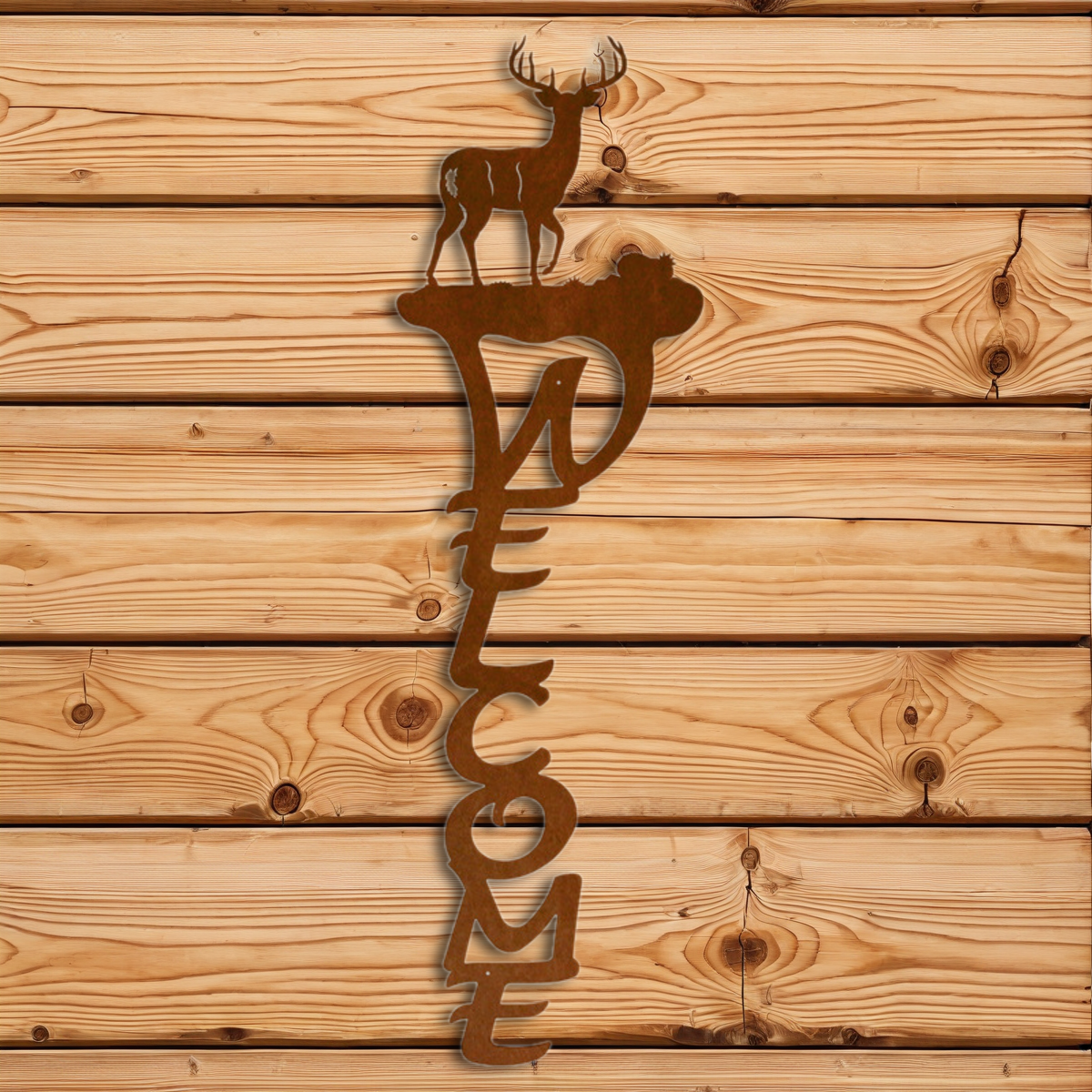 WE-2033 White Tail Deer Vertical Welcome Sign