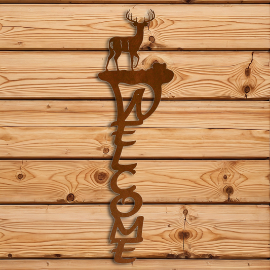 WE-2033 White Tail Deer Vertical Welcome Sign