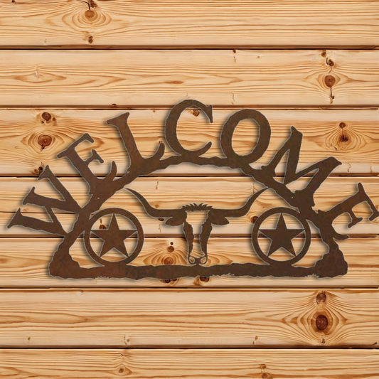 WE-9664 Texas Star/Long Horn Horizontal Welcome Sign