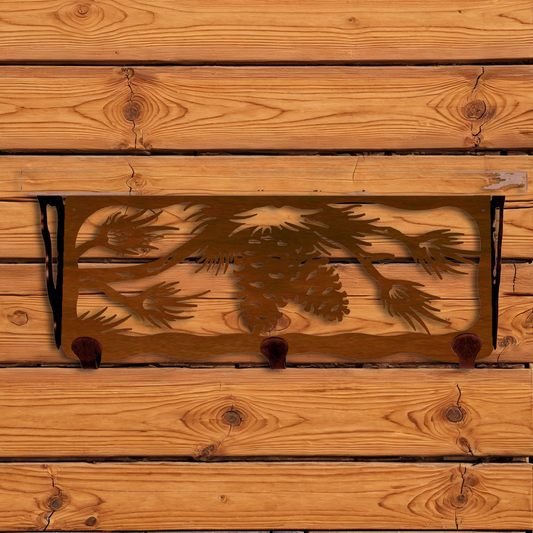 SW-3754 Pine Cone 20" Coat Hook Shelf