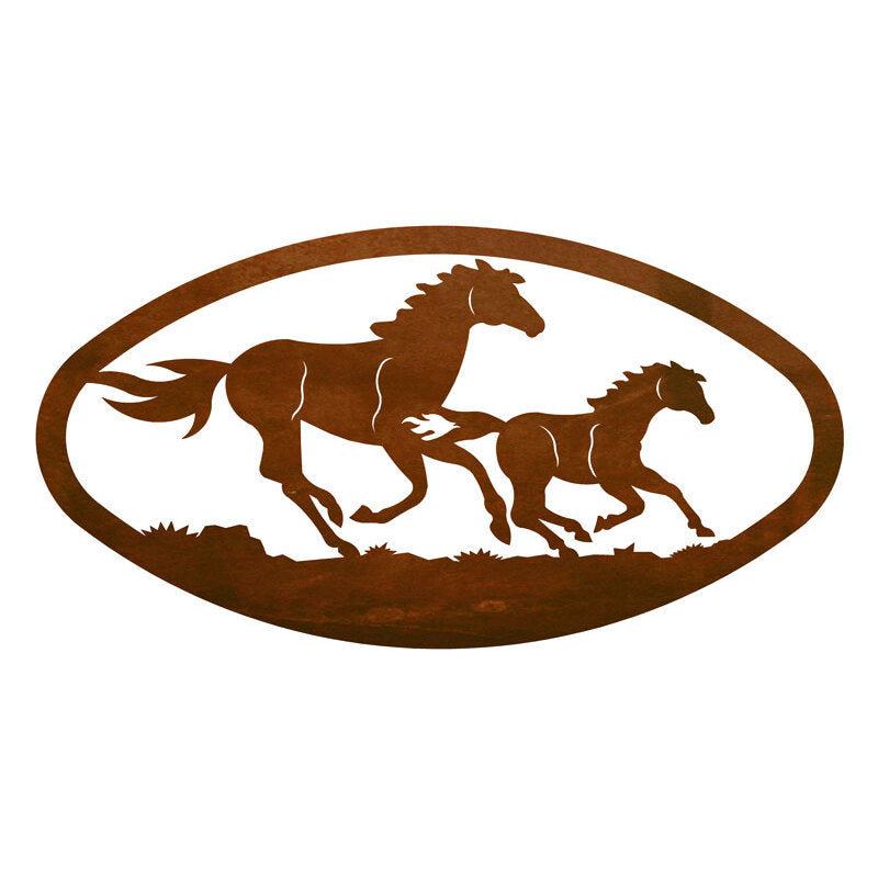 Running Horses Oval Wall Art Horizontal