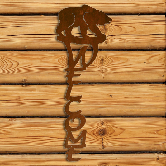 WE-2002 Brown Bear Vertical Welcome Sign