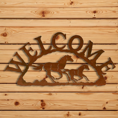 WE-9636 Wild Horse Horizontal Welcome Sign