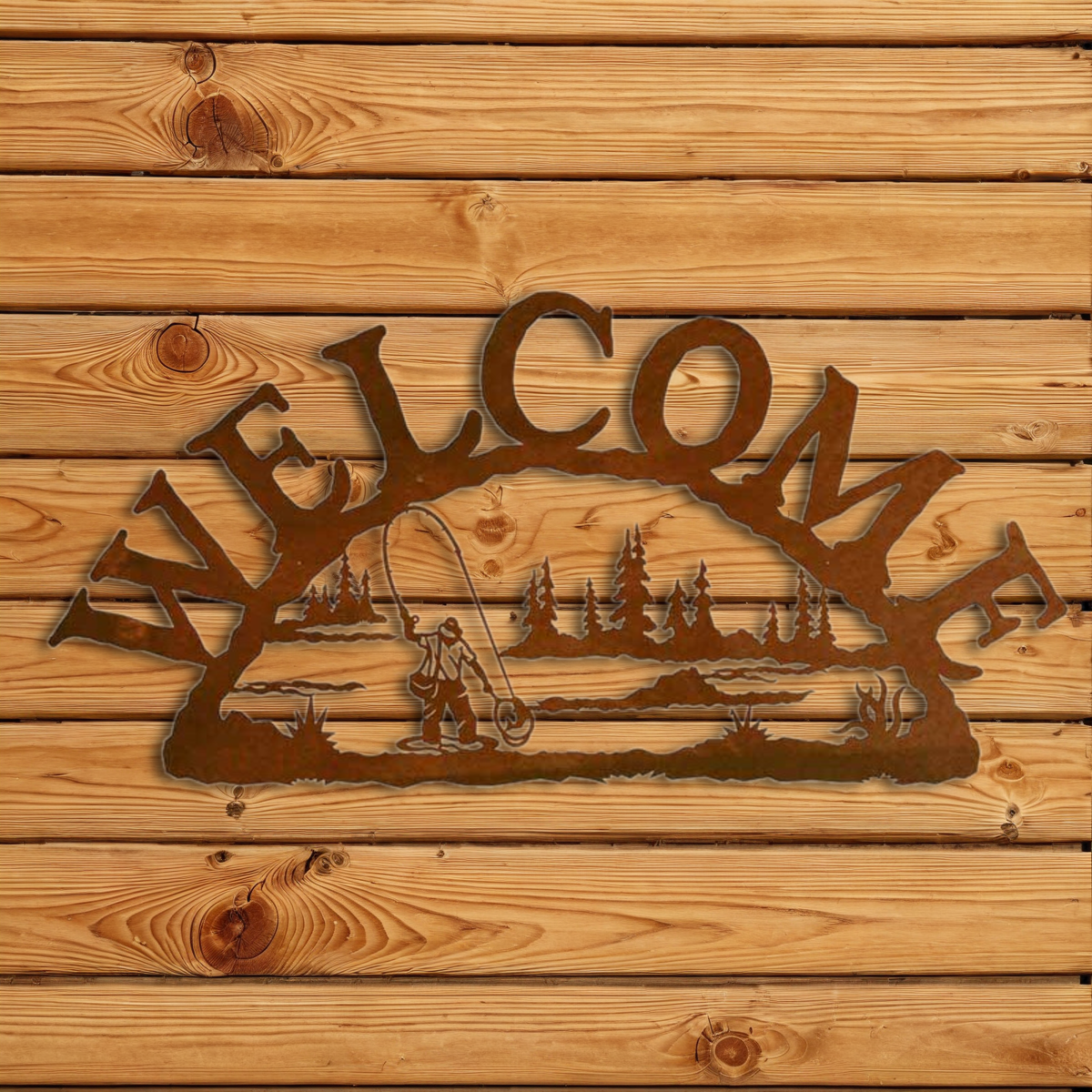 WE-9650 Fly Fisherman Horizontal Welcome Sign