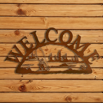 WE-9650 Fly Fisherman Horizontal Welcome Sign