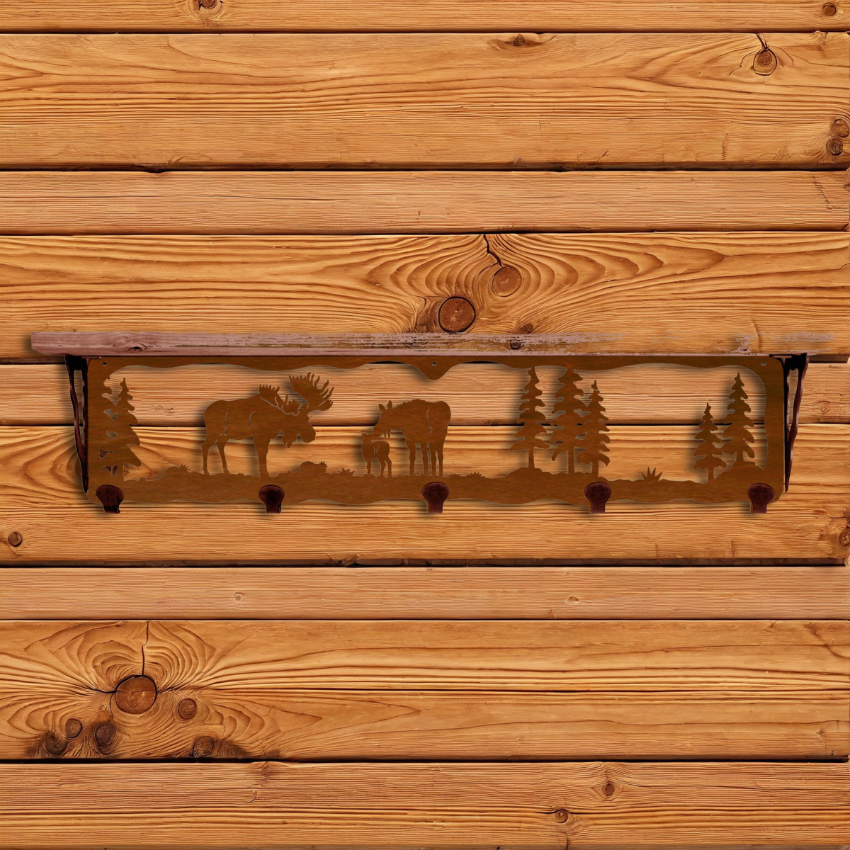 SW-4764 Moose Family 34" Coat Hook Shelf