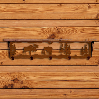 SW-4764 Moose Family 34" Coat Hook Shelf