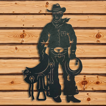 WA-4248 Cowboy with Saddle Wall Art - 42"