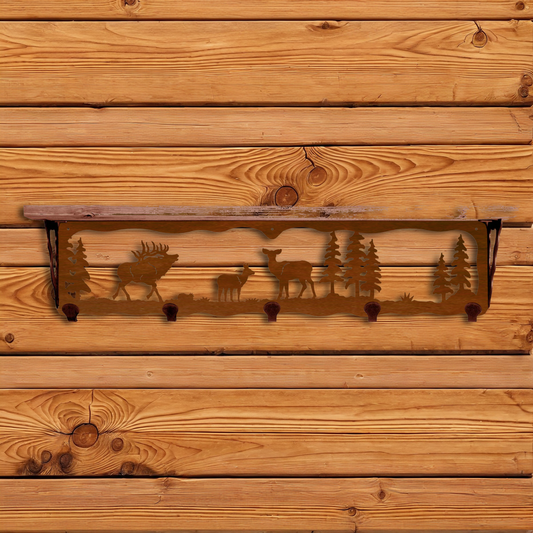SW-4762 Elk Family 34" Coat Hook Shelf