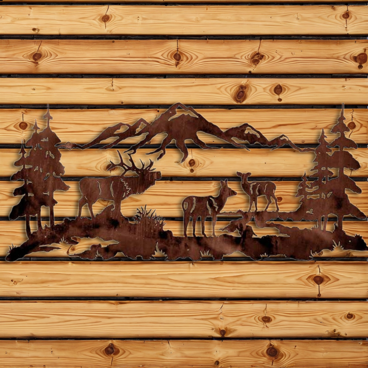WA-6005 Elk Family Wall Art - 57"