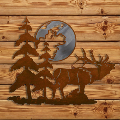WA-3044 Elk & Moon 20" Burnished Wall Art