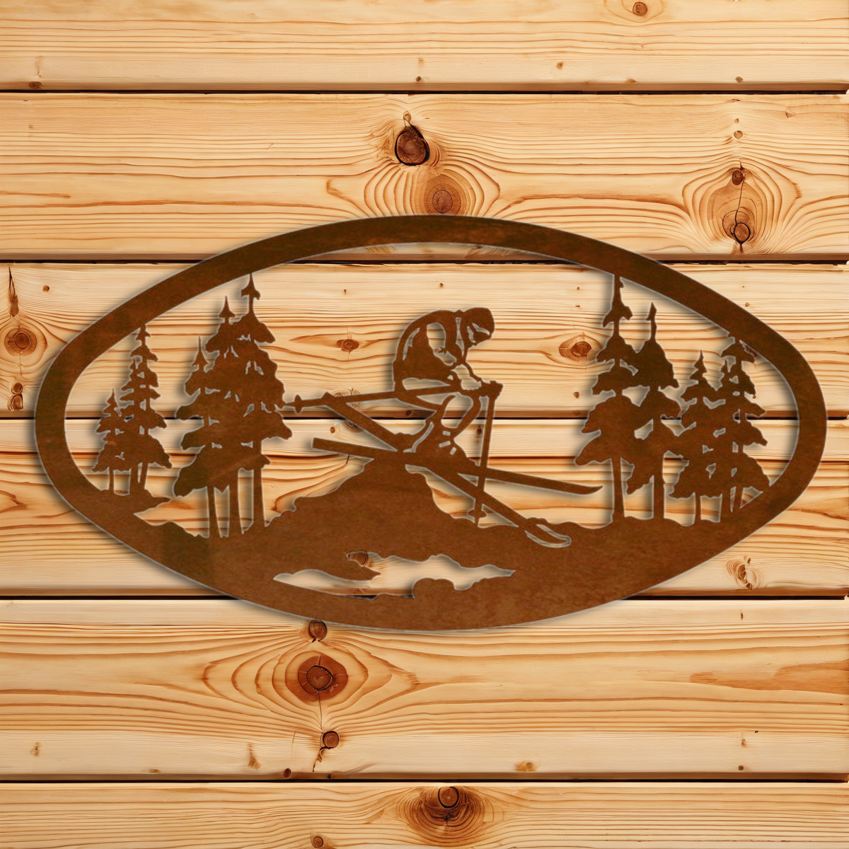 WA-73083 Skier Oval Wall Art Horizontal