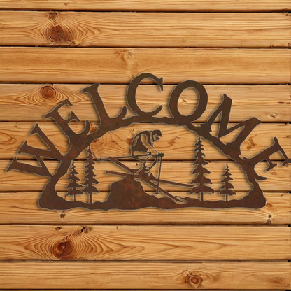 WE-9646 Skier Horizontal Welcome Sign