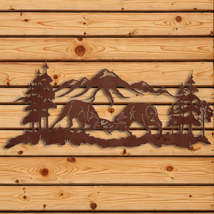 WA-6004 Fighting Bull Elk Wall Art - 57"