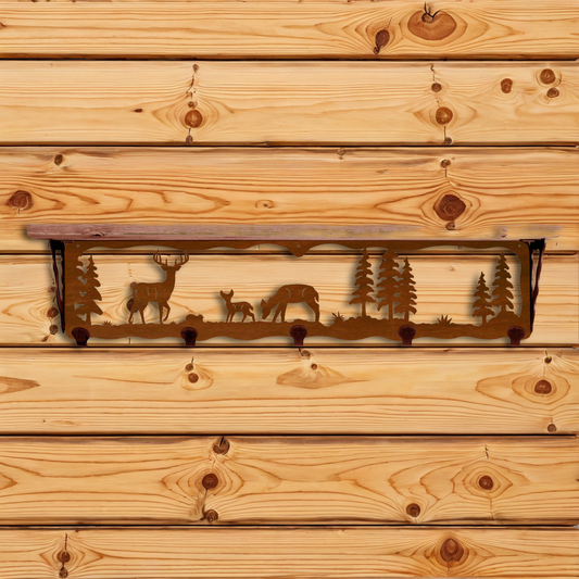 SW-4760 Deer Family 34" Coat Hook Shelf