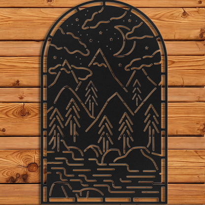 Night Mountain Window Arch Wall Art