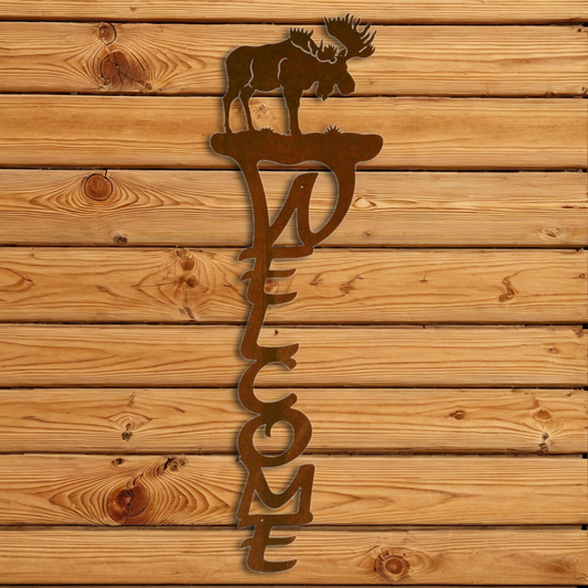 WE-2027 Moose Vertical Welcome Sign