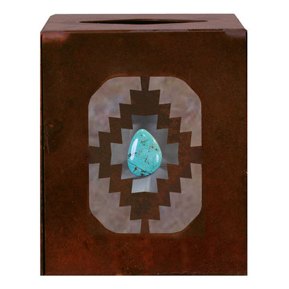 TC-9283 Desert Diamond with Turq Square Tissue Box Cover Burnished