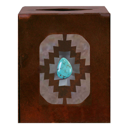 TC-9283 Desert Diamond with Turq Square Tissue Box Cover Burnished