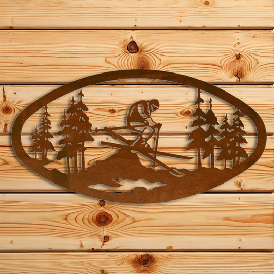 WA-73083 Skier Oval Wall Art Horizontal