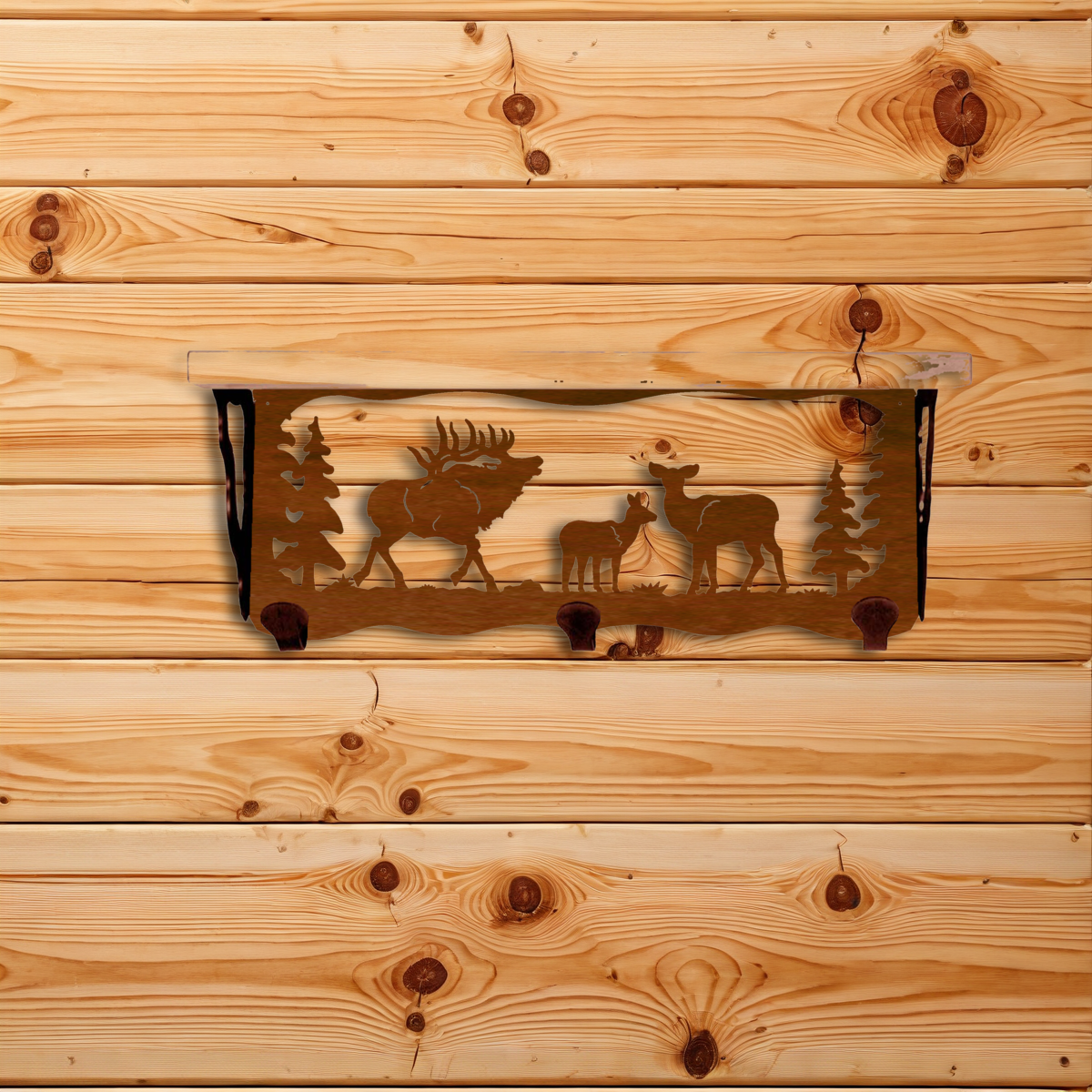 SW-3762 Elk Family 20" Coat Hook Shelf